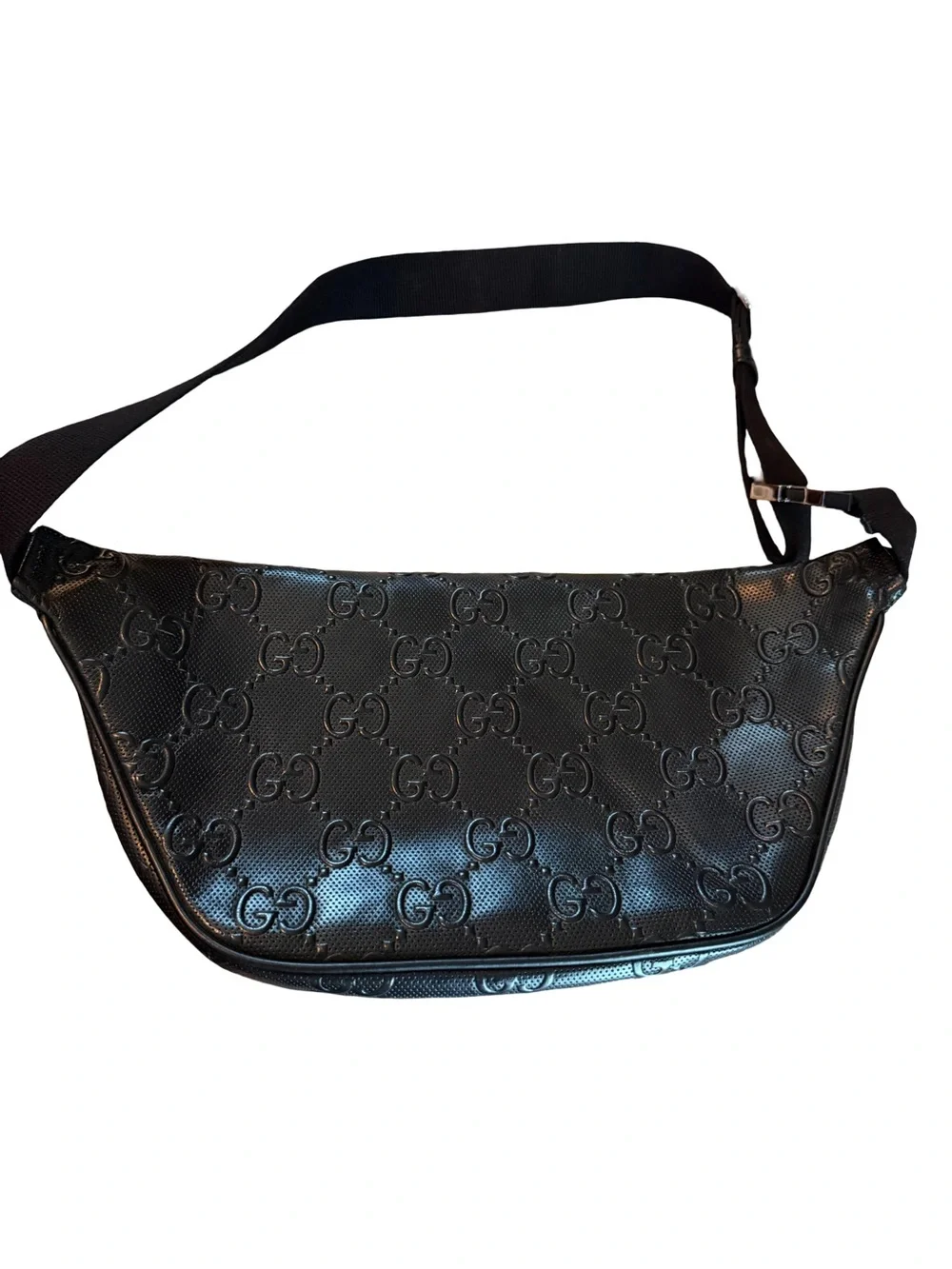 Gucci Black Embossed Monogram Belt Bag